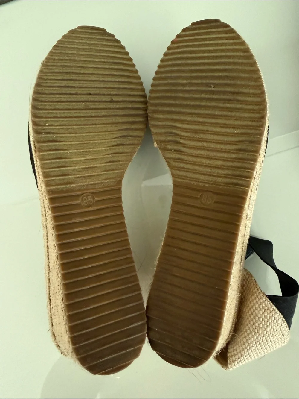 Anne Klein Black and Natural Espadrille Wedge Sandals